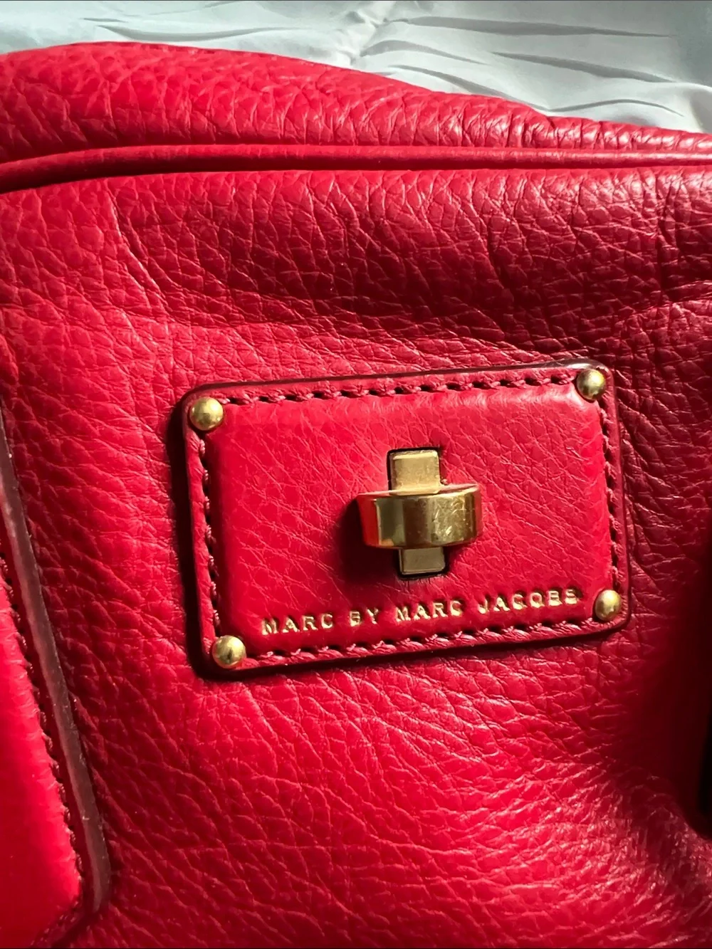 Marc by Marc Jacobs Vibrant Red Leather Satchel with Gold Hardware